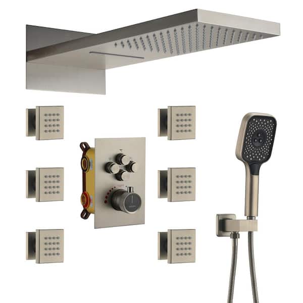 Mondawe 3-Spray 2.5 GPM 22 in. Wall Mount Dual Shower Heads Fixed and handheld Shower Heads with 6-Jet in Brushed Nickel