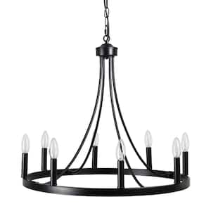 Loene 8-Light Black Farmhouse Candle Style Dimmable Wagon Wheel Chandelier for Living Room Kitchen Island Dining Foyer