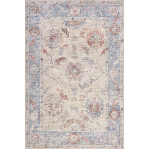 Delana Persian Floral Machine Washable Light Gray 4 ft. x 6 ft. Area Rug