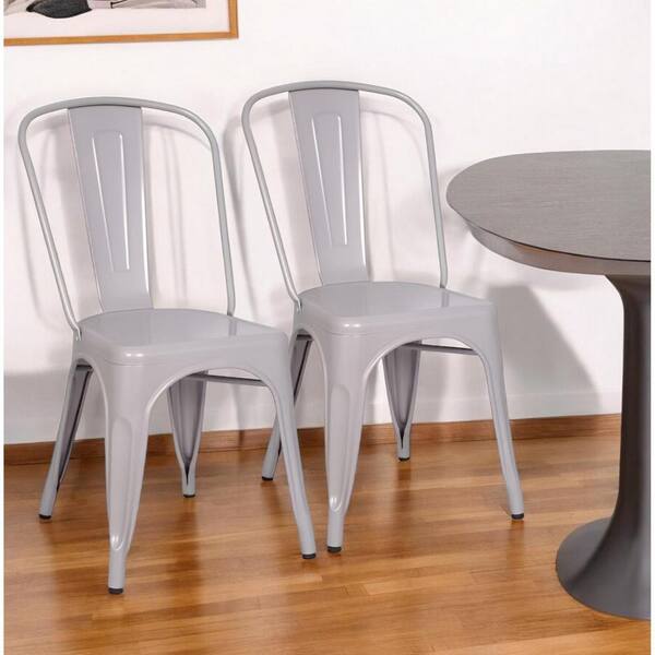 HomeRoots White Metal Side Chair (Set Of 2)