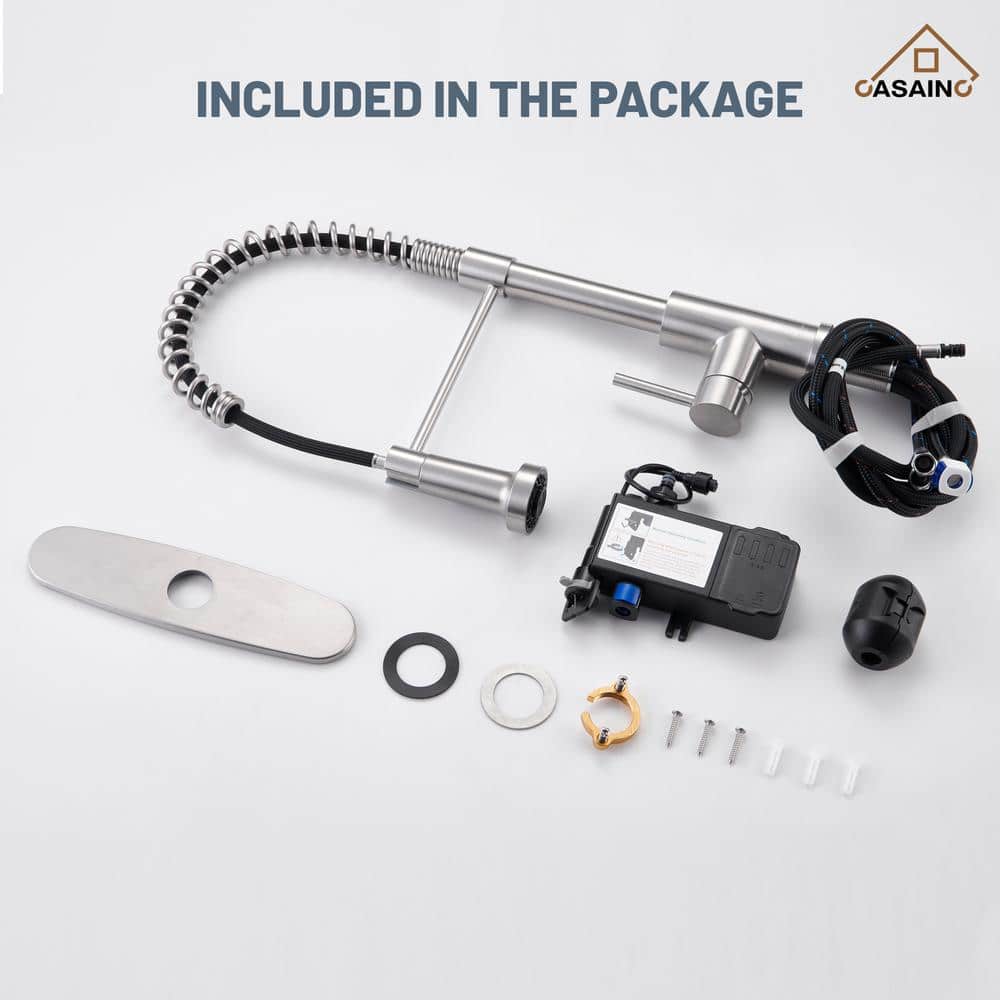 Brushed Nickel Touchless Pull-Down Kitchen Faucet with Spray