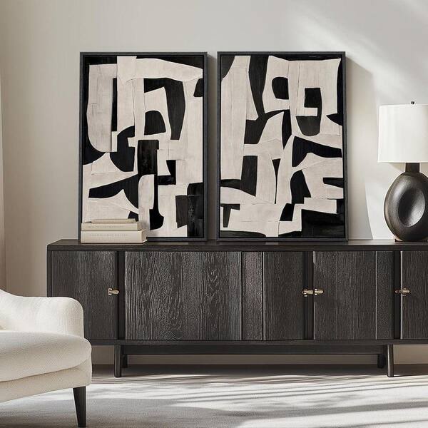 2 Piece Framed Black and White Abstract Wall Art Poster 36 in. x