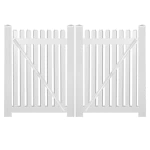 Provincetown 10 ft. W x 5 ft. H White Vinyl Picket Fence Double Gate Kit Includes Gate Hardware