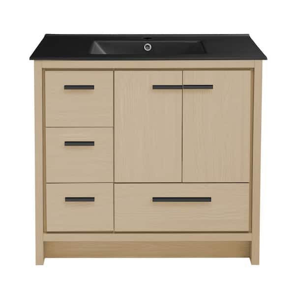 Swiss Madison Virage 36 in. W Bathroom Vanity in Brown Oak with Black Ceramic Sink Top