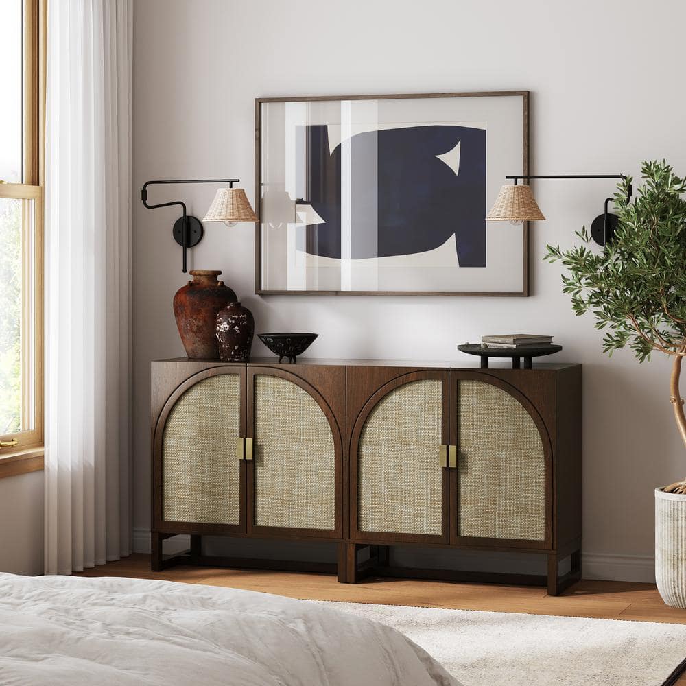 Paxton Dark Brown Wood Storage Cabinet with Rattan Doors