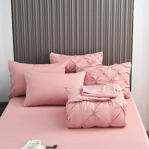 Glambition 2-Piece Pink Diamond Pintuck Essential Comforter Set, Twin/Twin  XL