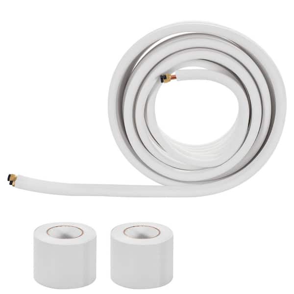 1/4in. & 3/8in. OD AC Copper Tubing Pipe,100ft. Mini Split Line Set 3/8 White PE Thickened Insulated Coil w/ Flared Nuts