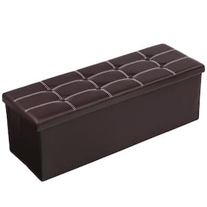 43 in. Brown Faux Leather Folding Storage Ottoman Bench/Storage Chest/Footrest/Padded Seat with Large Storage Space