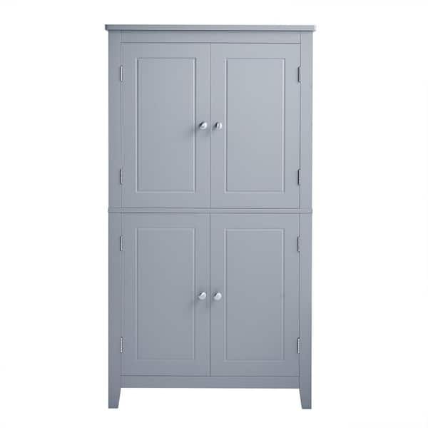 24 in. W x 12 in. D x 43 in. H Gray MDF Linen Cabinet with 4-Doors in Gray