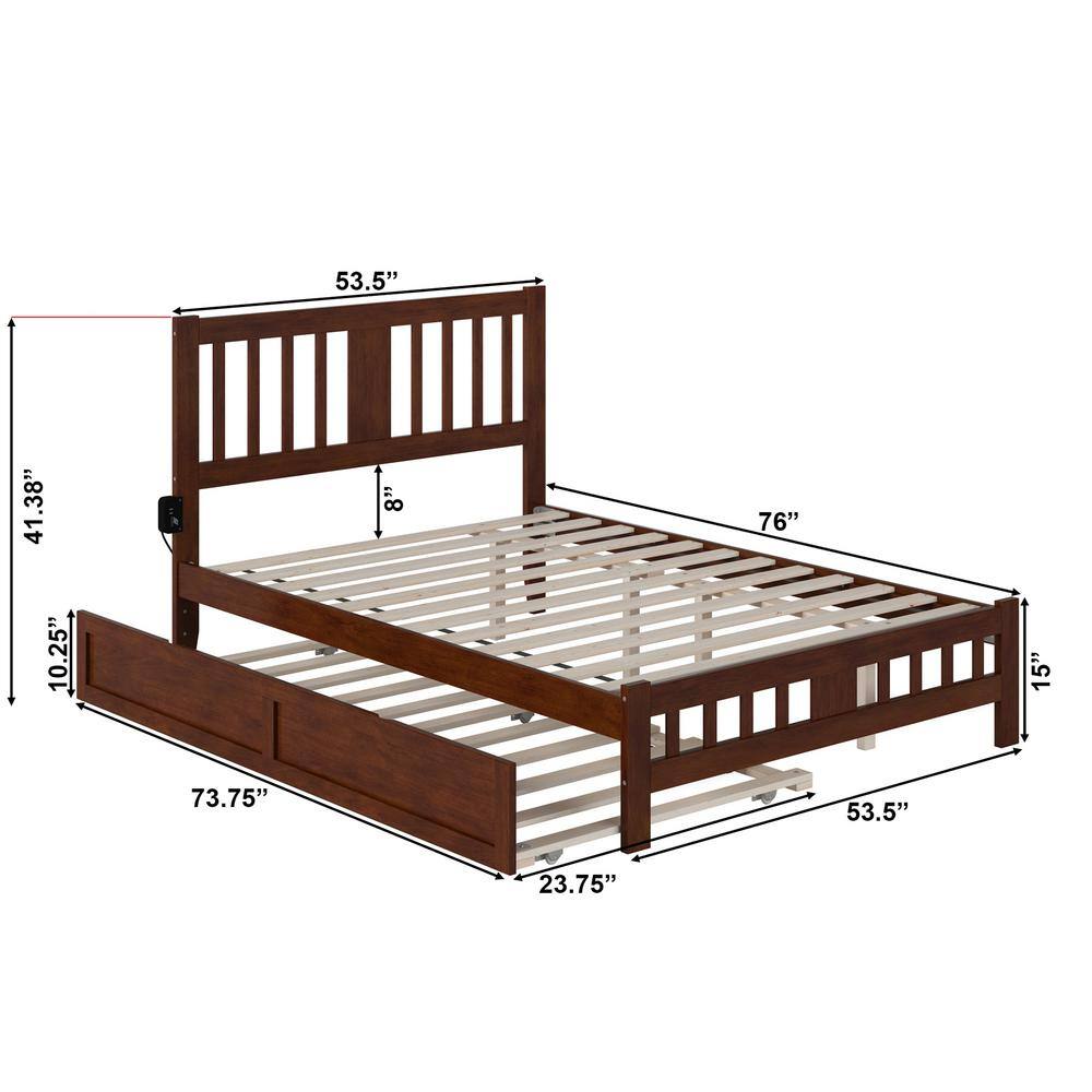 Walnut Full Size Mission Wood Platform Bed with Trundle