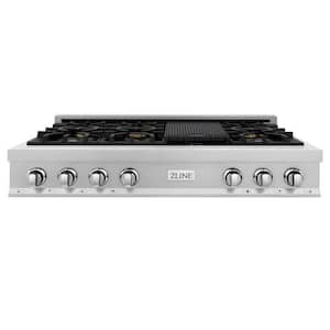 48 in. 7 Burner Front Control Gas Cooktop with Brass Burners in Fingerprint Resistant Stainless Steel with Griddle