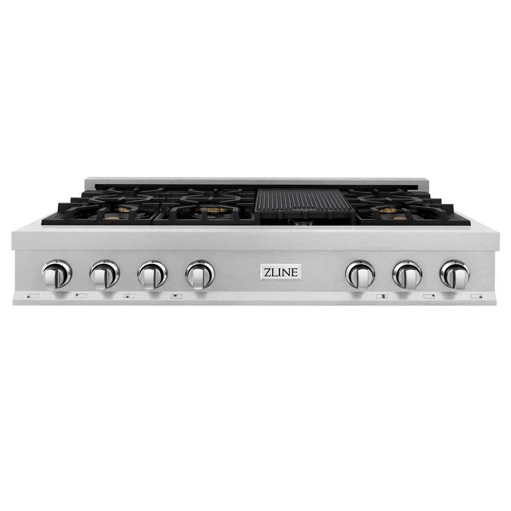 48 in. Legacy Gas Rangetop with 6 Brass Burners and Porcelain Cooktop in Satin Stainless Steel
