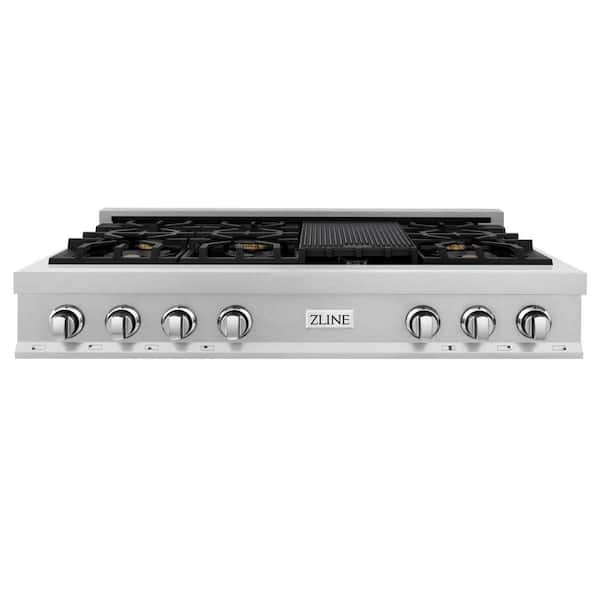48 in. Legacy Gas Rangetop with 6 Brass Burners and Porcelain Cooktop in Satin Stainless Steel