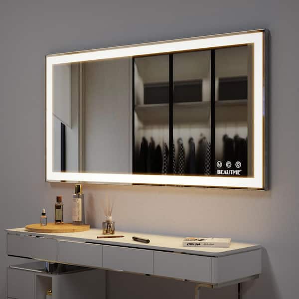 Unbranded 24 in. W x 48 in. H Rectangular Framed Wall Mount Bathroom Vanity Mirror LED Adjustable Lights Anti-Fog Touch Switch