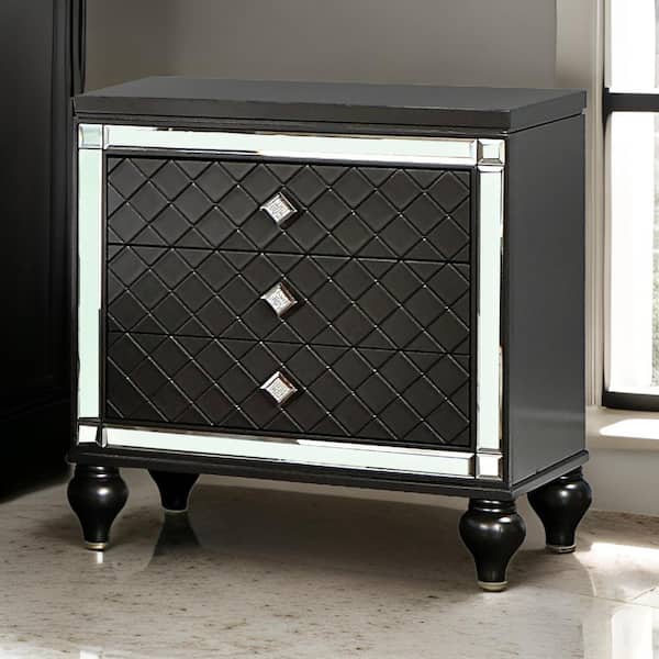 Benjara 26 in. Gray and Chrome 3-Drawers Wooden Nightstand