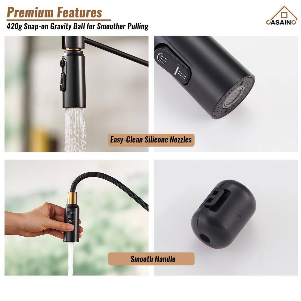 Matte Black and Brushed Gold Pull Down Kitchen Faucet
