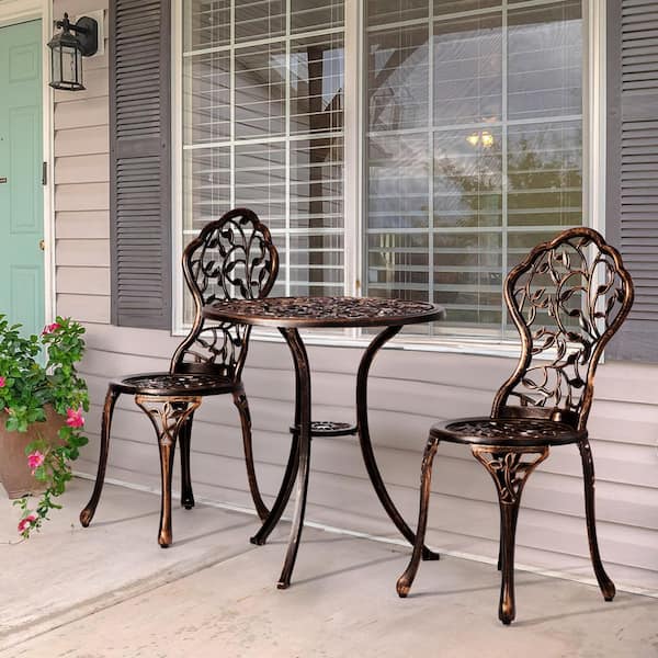 3-Piece Cast Aluminum Leaf Pattern Outdoor Bistro Set