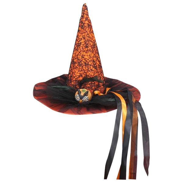 Seasonal Abode Inc Girlee Orange/Black Fabric Witch Hat with