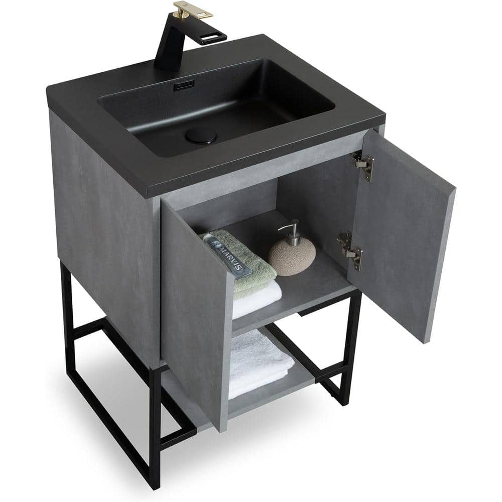 Allen 30 in. Freestanding Grey Bath Vanity Open-Shelf Bathroom Storage Vani
