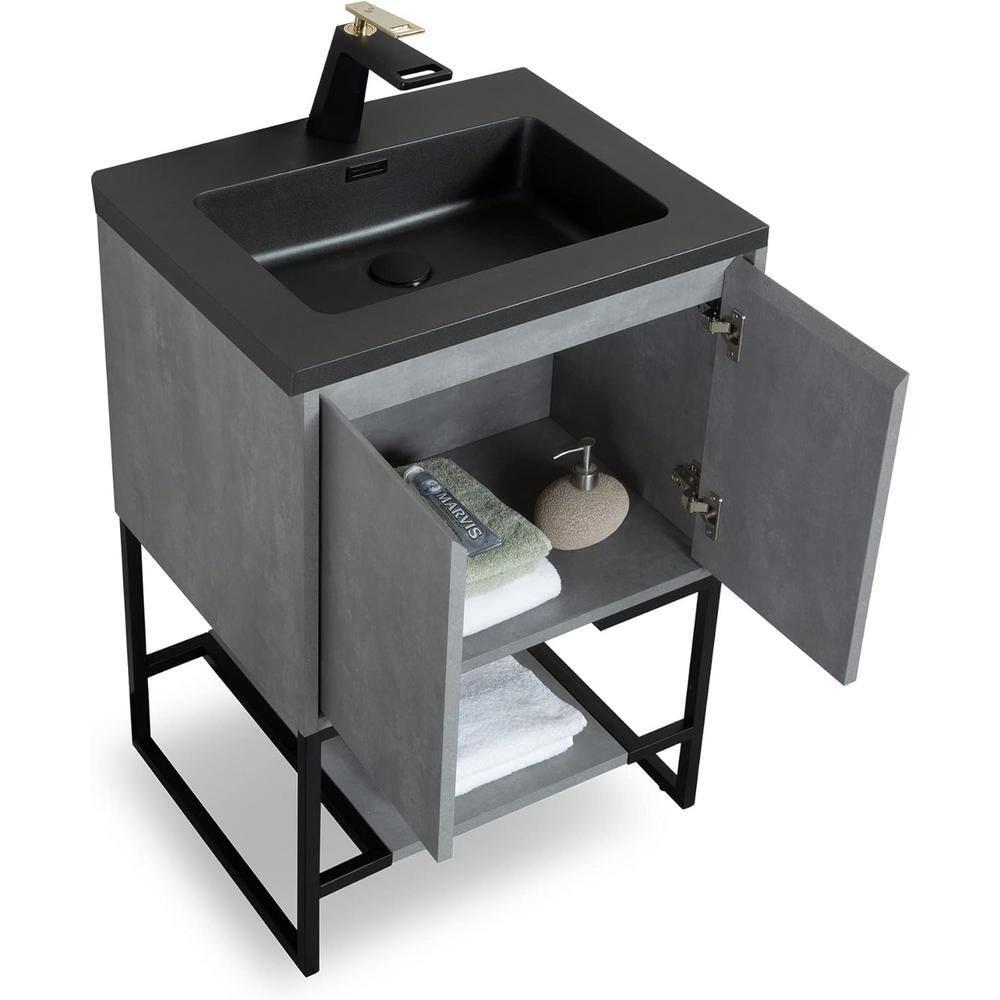 Allen 36 in. Freestanding Grey Bath Vanity Open-Shelf Bathroom Storage Vani