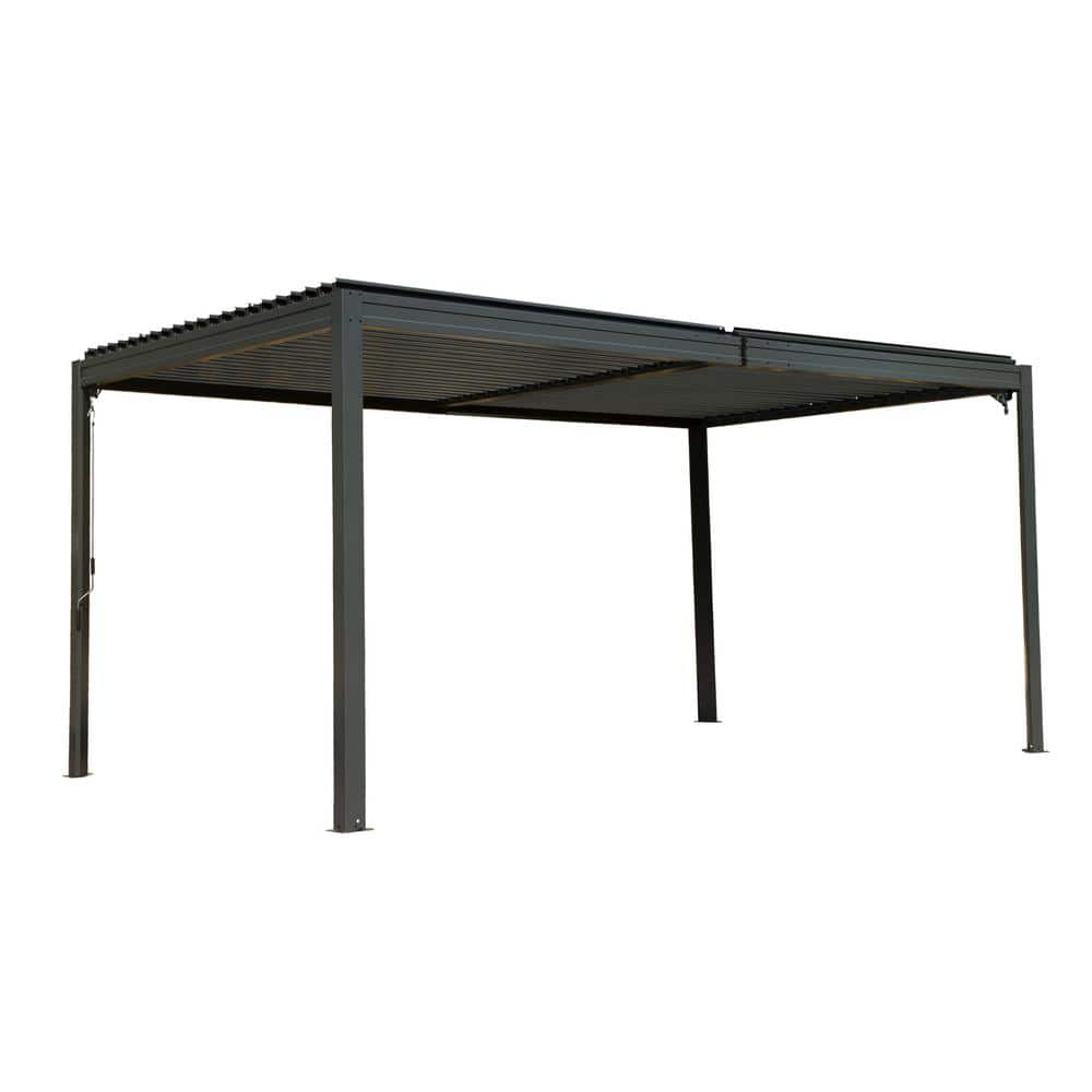 Gray 10x16 Aluminum Pergola with Adjustable Steel Roof