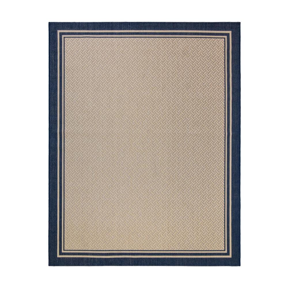 Navy and Sand Rectangular Synthetic Outdoor Rug, 6' x 9'