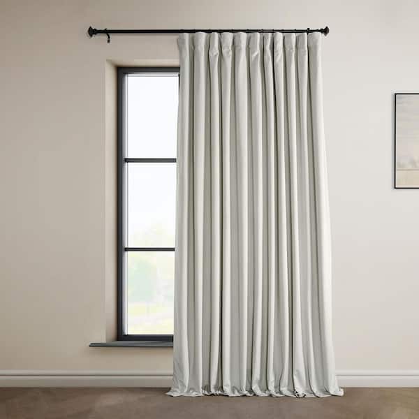 Exclusive Fabrics & Furnishings Signature Misty White Plush Velvet Extrawide Hotel Blackout Rod Pocket Curtain - 100 in. W x 96 in. L (1 Panel)