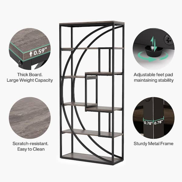 70.86 in. Tall Gray Engineered Wood 8-Shelf Bookcase and Display Rack with Shelving Unit