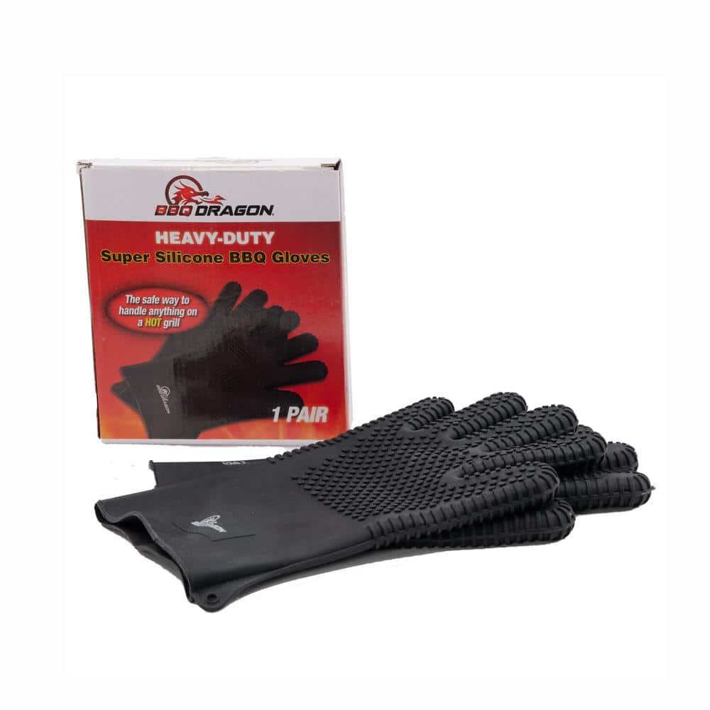 Extra Long Black Silicone BBQ Grill Gloves