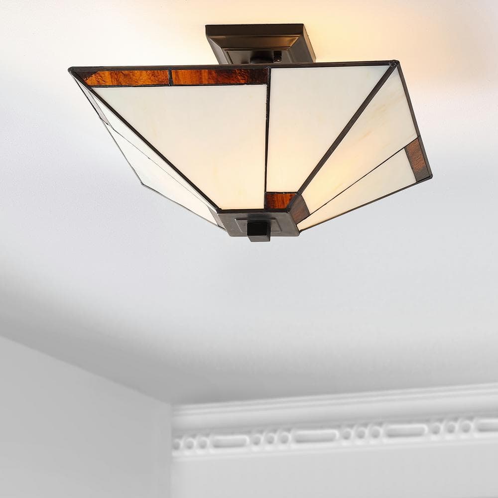 Julian 15.75" Ivory and Black Artisanal Glass LED Flush Mount