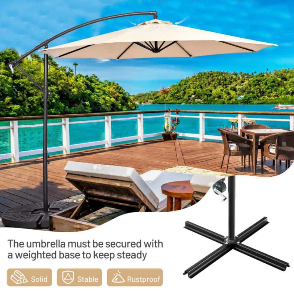 Beige 10' Iron Cantilever Patio Umbrella with Cross Base