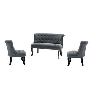 Niccolò Grey 3-Piece Living Room Set with Button-Tufted