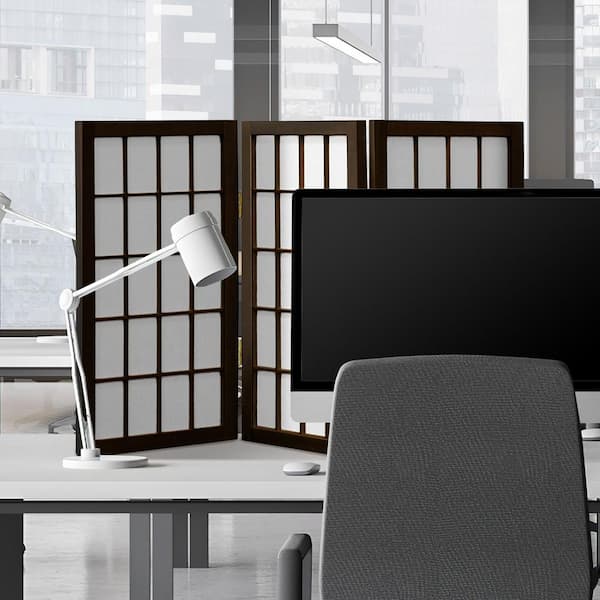 Oriental Furniture 2 ft. Short Desktop Window Pane Shoji Screen - Walnut - 3 Panels