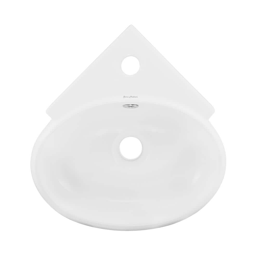 White Ceramic Corner Wall-Mount Vessel Sink