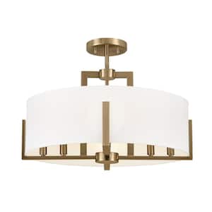 Malen 20 in. 8-Light Champagne Bronze Bedroom Traditional Convertible Semi-Flush Mount Ceiling Light with Fabric Shade