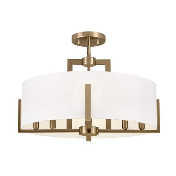KICHLER Malen 20 in. 8-Light Champagne Bronze Bedroom Traditional Convertible Semi-Flush Mount Ceiling Light with Fabric Shade