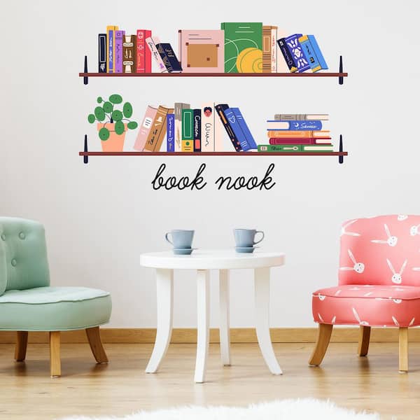 4-Piece 31.08 in. x 20 in. Book Nook Shelf Multicolor Pink Wall Decals