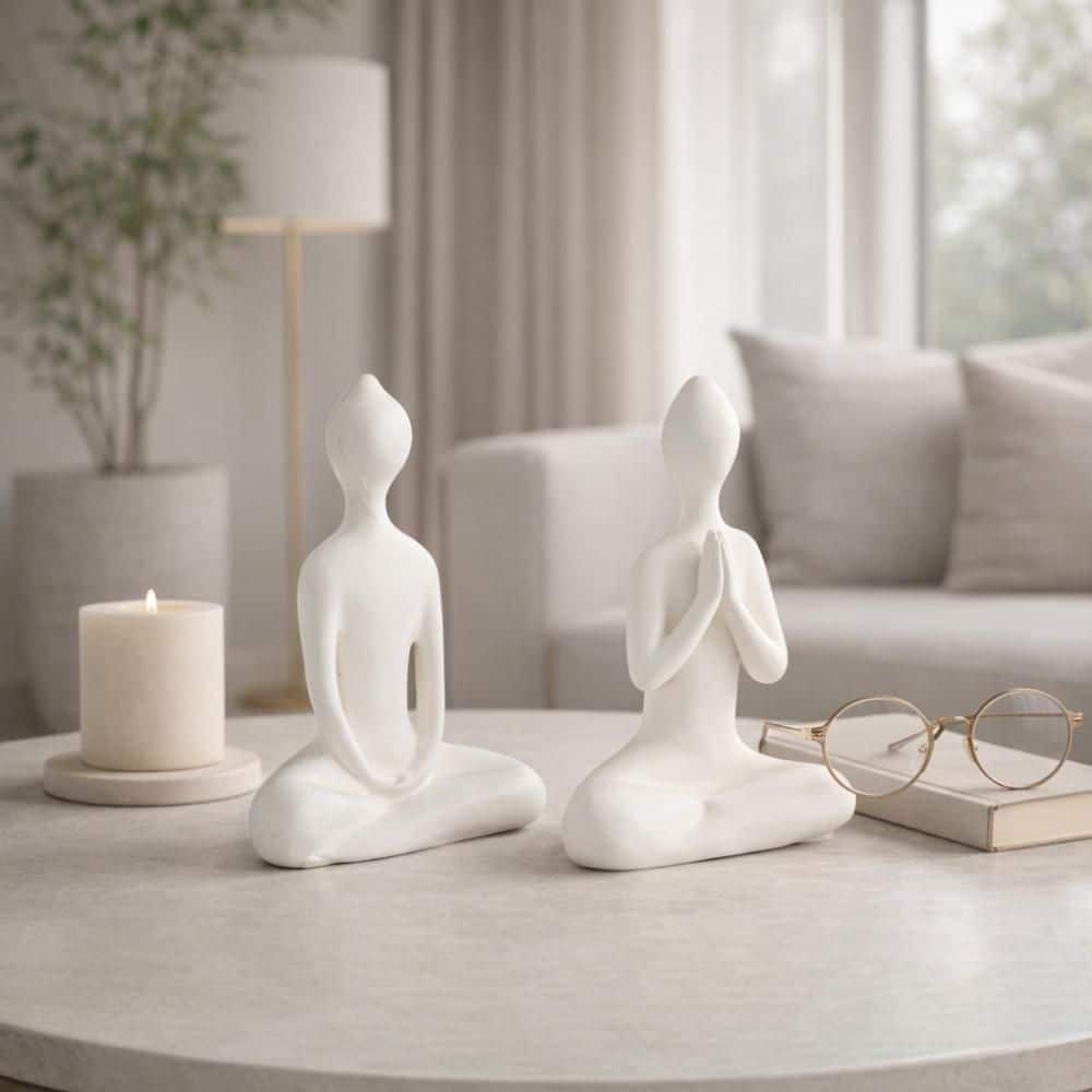 White 8.25 in. x 10.5 in. Paper Mache Yoga Ladies Sculpture (Set of 2) price history on PriceWatchPro