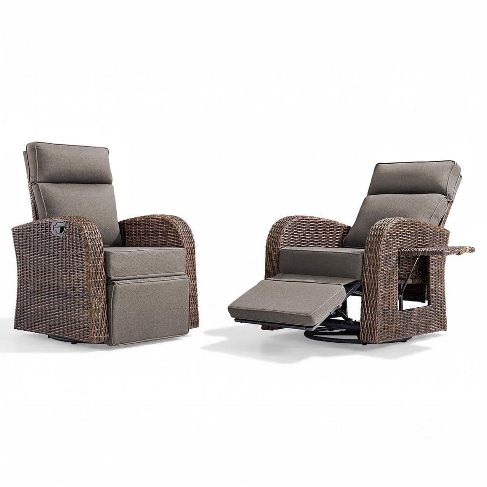 2-Piece PE Rattan Wicker Swivel Outdoor Recliner Lounge Chair Adjustable Backrest with Gray Cushions price history on PriceWatchPro
