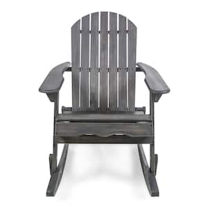 Dark Gray Wood Outdoor Rocking Chair with High Back