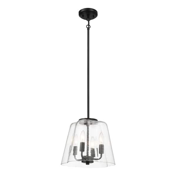 Mode 60-Watt 4-Light Black Cone Pendant Pendant Light with Clear Glass Shade