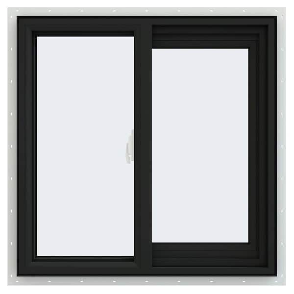 JELD-WEN 24 in. x 24 in. V-2500 Series Bronze Exterior/White Interior FiniShield Vinyl Right-Handed Sliding Window w/Mesh Screen