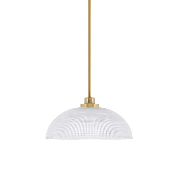 Monroe 100-Watt 1-Light Brass Shaded Pendant Light Mini Pendant with Clear Ribbed Glass Shade, No bulb included