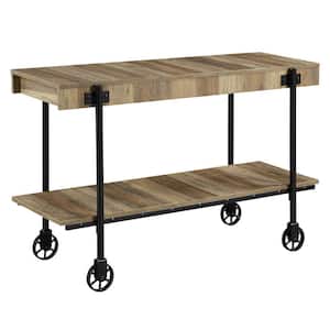 Bargib 47.25 in. Black and Rustic Oak Rectangle Wood Console Table with Wheels