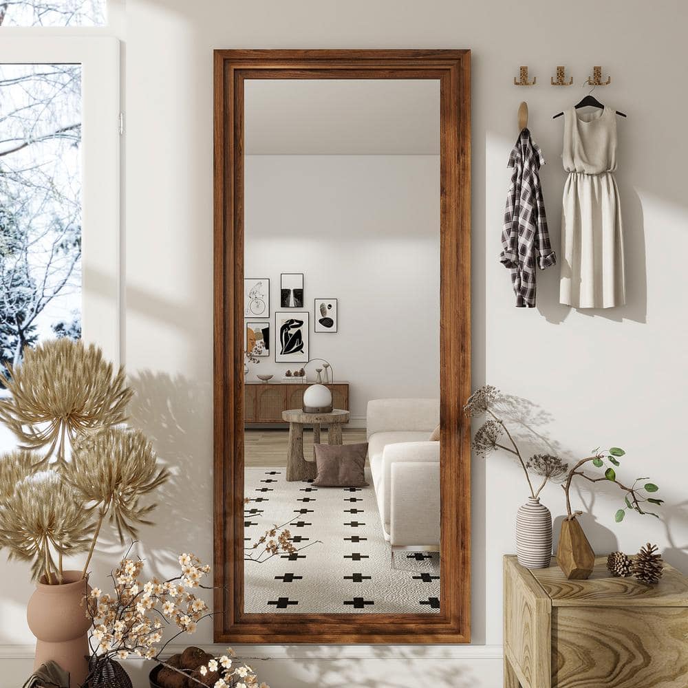 Rectangular Classic Brown Wood Framed Mirror