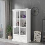 FUFU&GAGA 68.9 in. H White Wood Doors Accent Cabinet with 4-Tier Shelves and 2-Drawers Storage Cabinet Bookshelf Cupboard