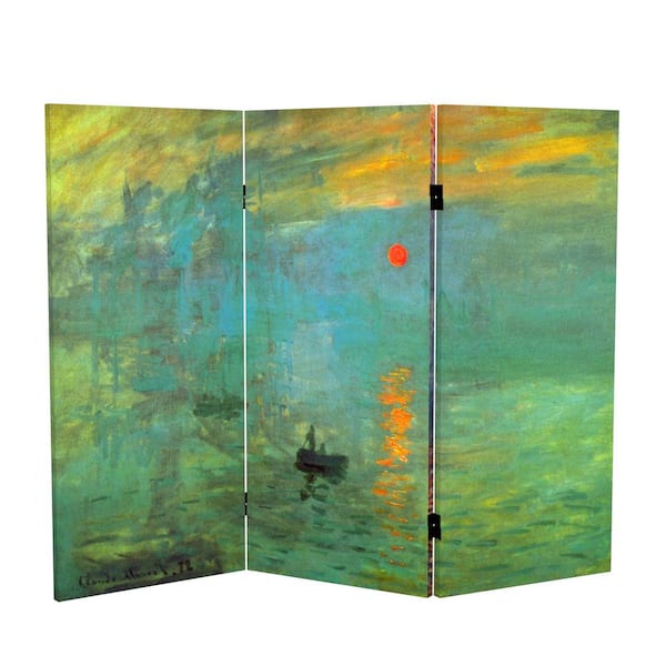 RED LANTERN 3 ft. Short Works of Monet Canvas 3-Panel Folding Screen