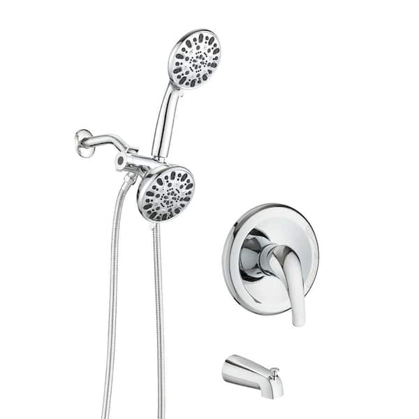 Tahanbath Single Handle 7-Spray High Pressure Dual Tub and Shower Faucet Combo 1.8 GPM in. Chrome Valve Included