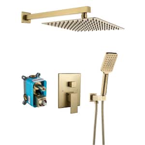 Single-Handle 1-Spray Square High Pressure Shower Faucet with 10 in. Shower Head in Brushed Gold (Valve Included)