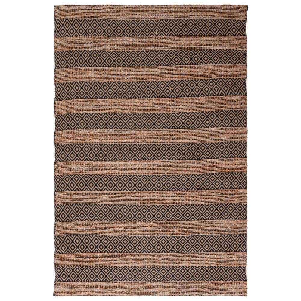 Handmade Black and Natural Cotton Flat Woven Rug